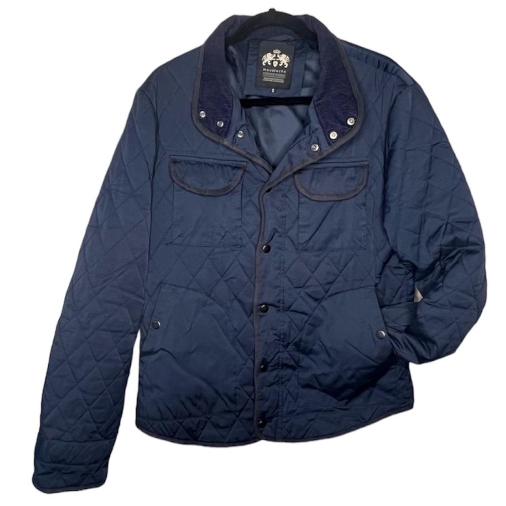 Moustache navy blue men’s quilted puffer jacket size small